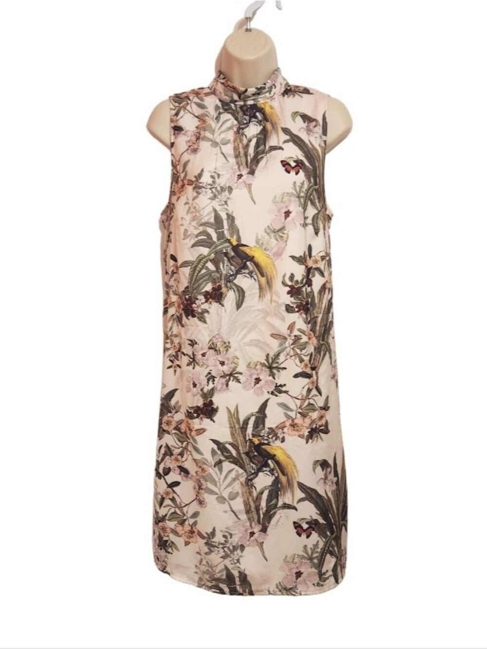 H&M Satin Floral Bird Print Mini Shift Dress Medium